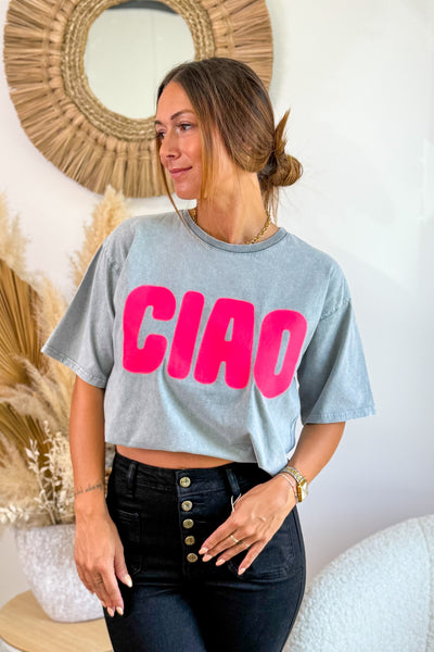T-Shirt "Ciao" Gris Délavé (15242528850245)