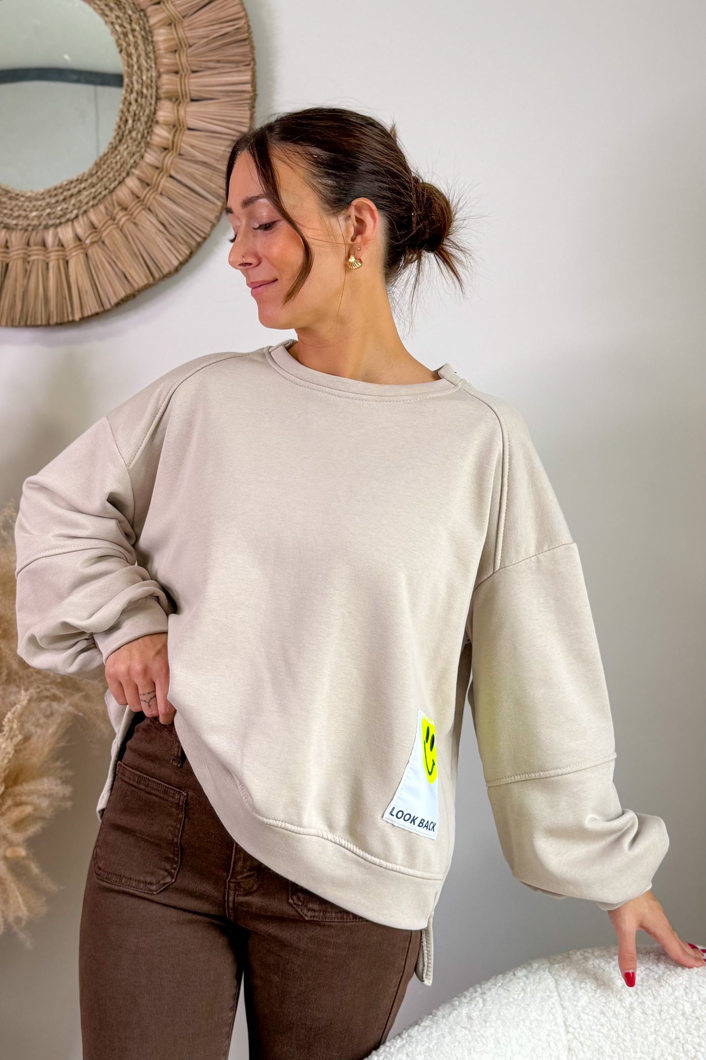 Sweat "Look Back" Beige/Jaune (15315034964293)