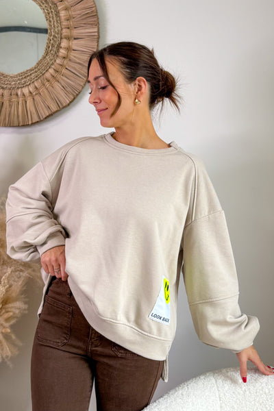 Sweat "Look Back" Beige/Jaune (15315034964293)
