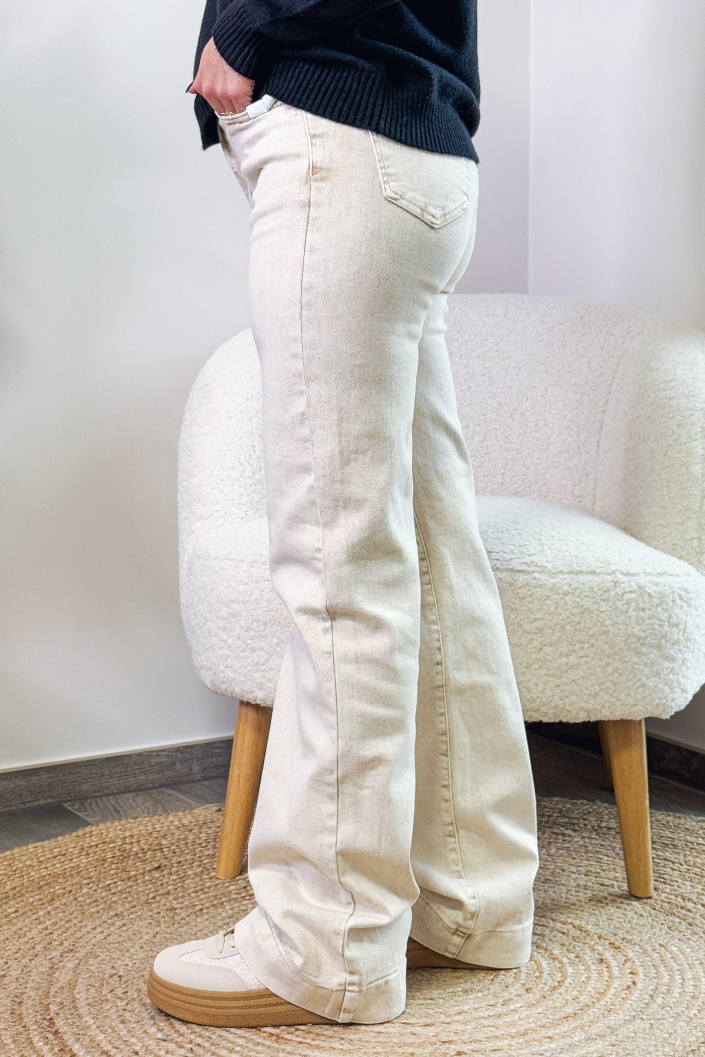 Jeans Wide Leg Ingla Taille Haute Beige Délavé (14861898383685)