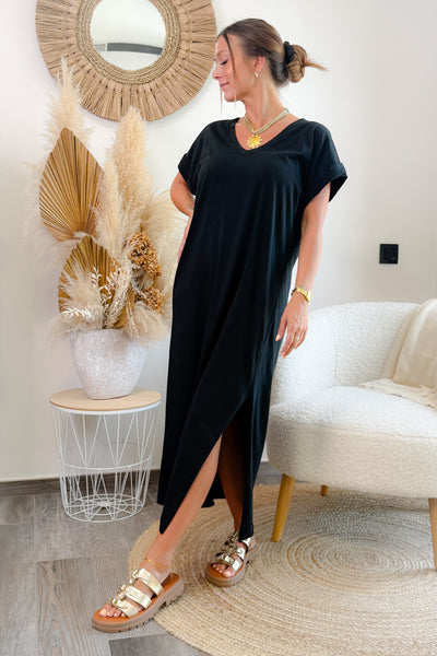 Longue Robe T-shirt Marike Noir (15198261772613)