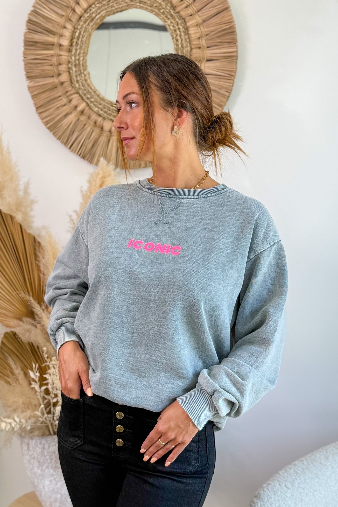Sweat " Iconic" Gris Délavé (15242541039941)