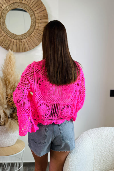 Gilet Crochet Cyndie Rose Fluo (15054654472517)