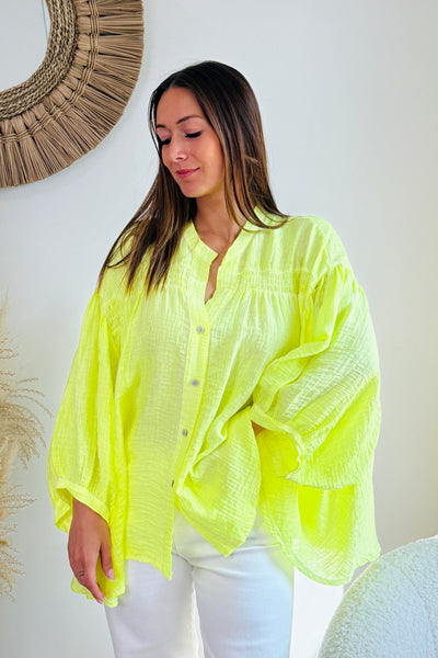 Chemise " Just Be Happy..." Jaune Fluo (15095078551877)