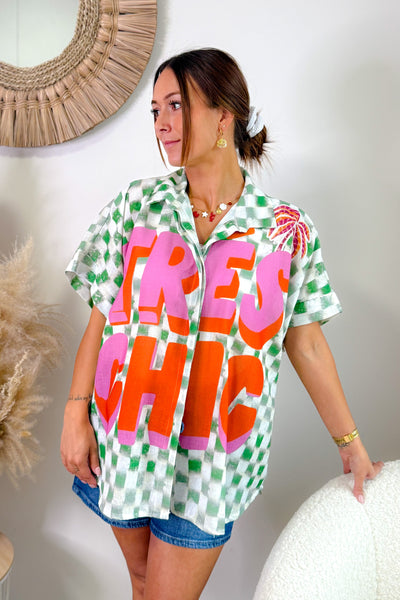 Chemise "Très Chic" Manches Courtes Vert (15086372749637)