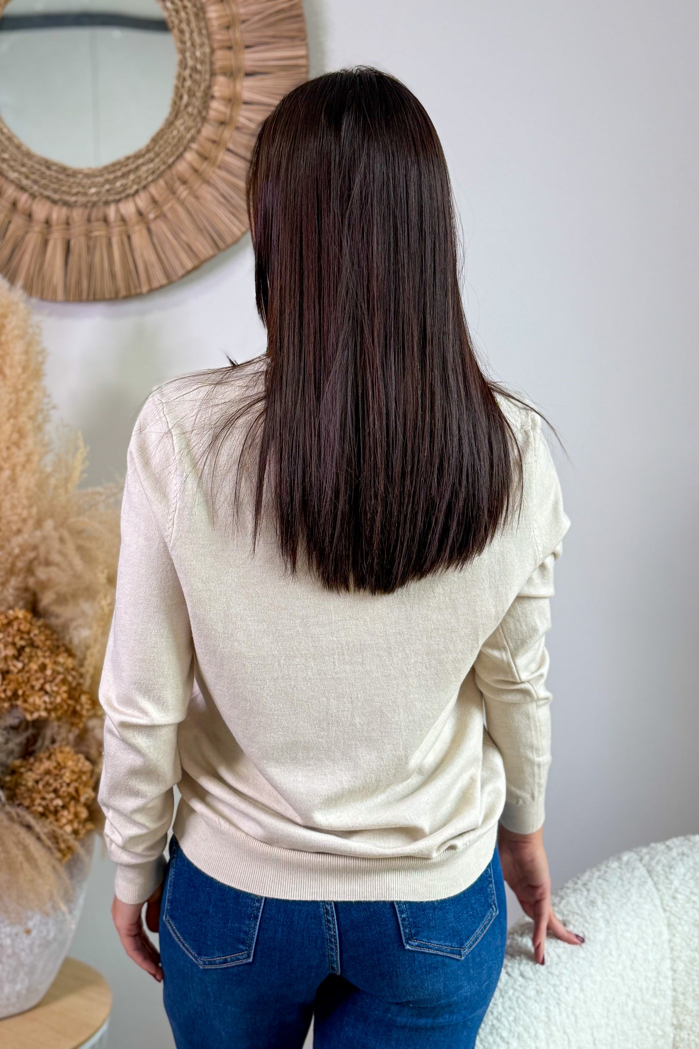 Pull Fin Rainata Beige