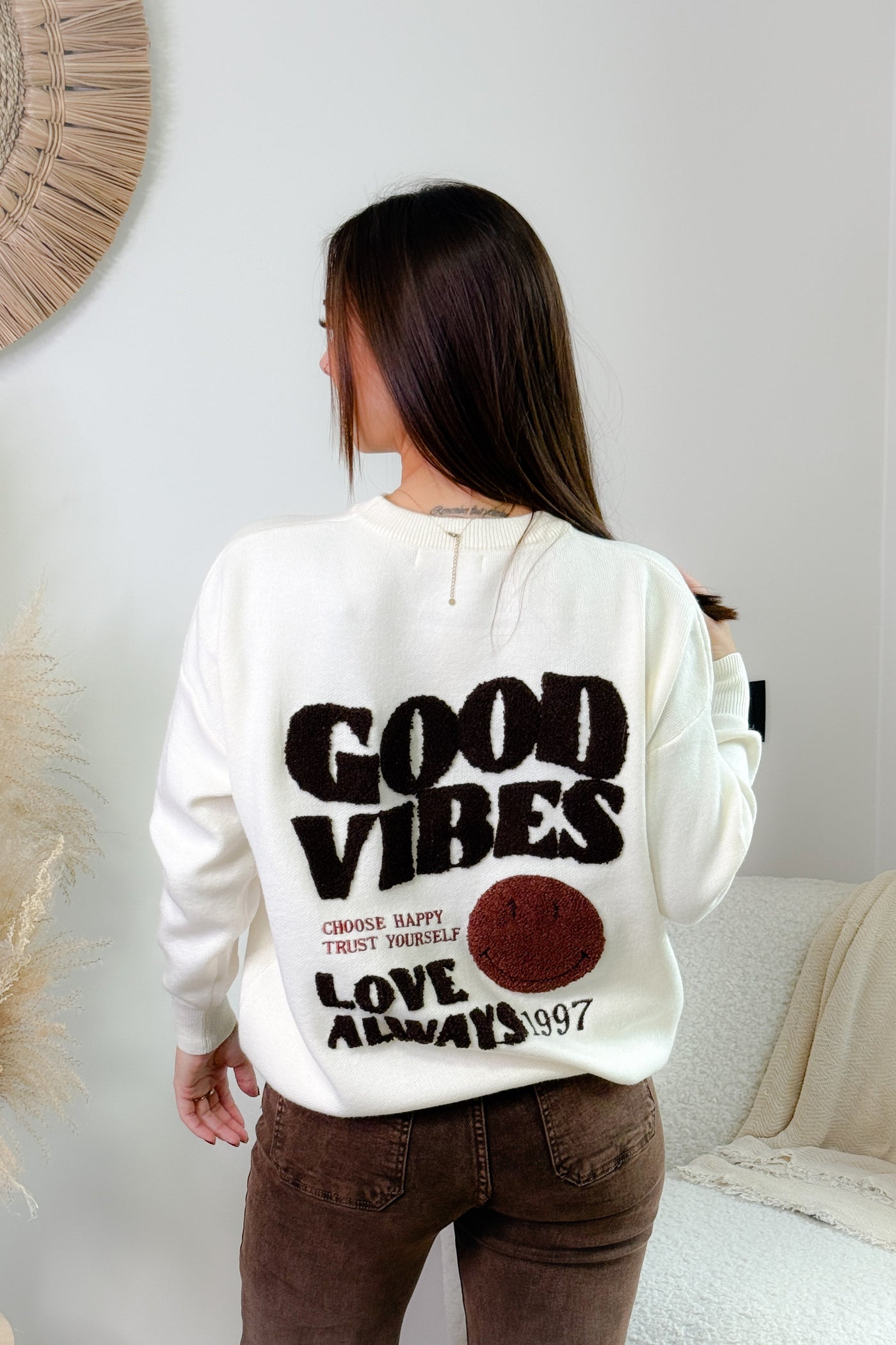 Pull " Good Vibes Love" Ecru/Choco (15344927211845)