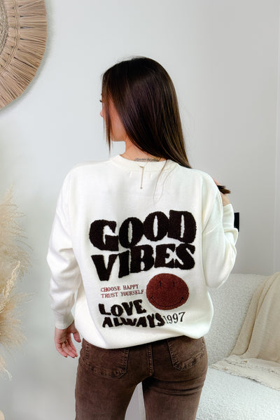 Pull " Good Vibes Love" Ecru/Choco (15344927211845)
