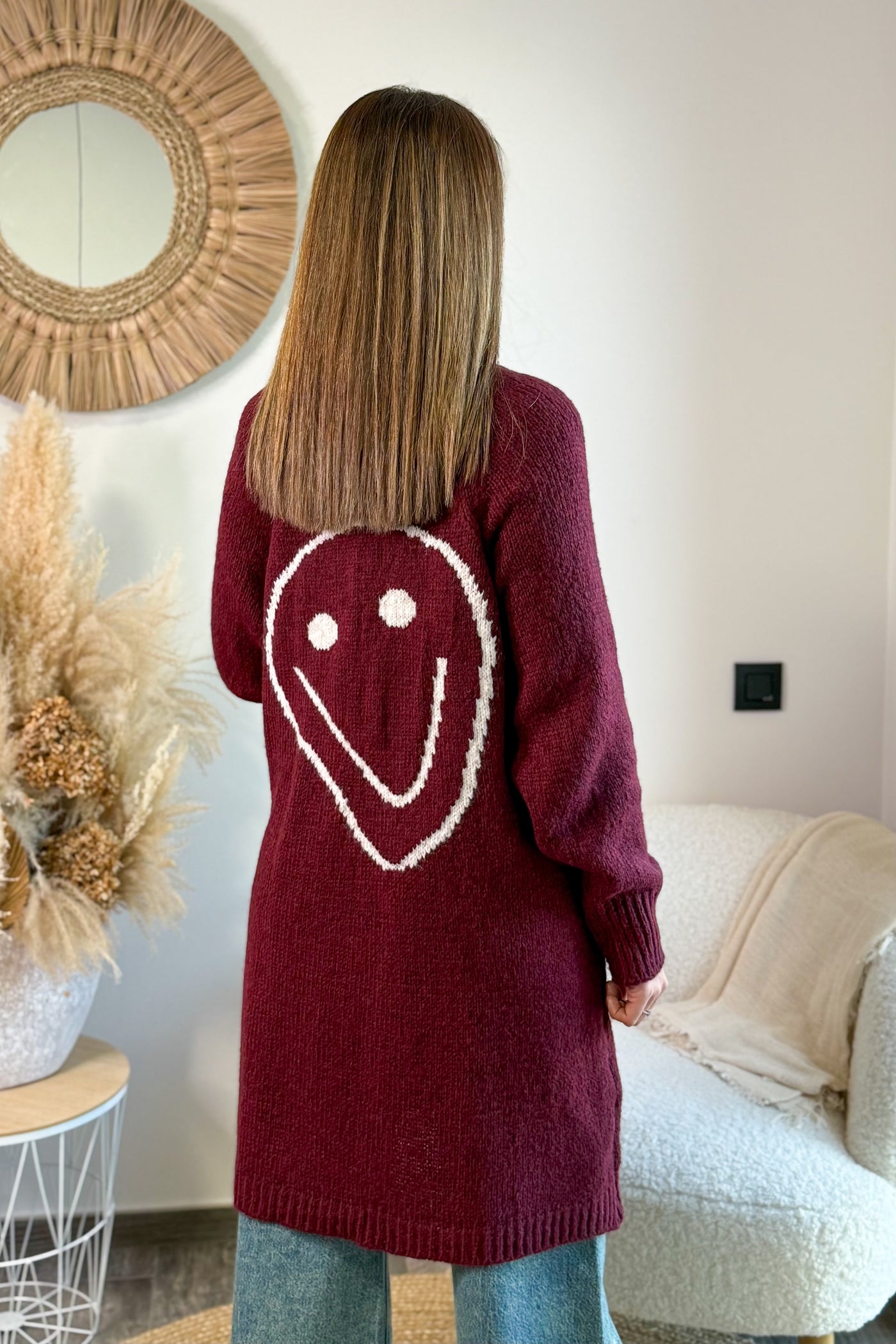 Long Gilet Smiley Bordeaux