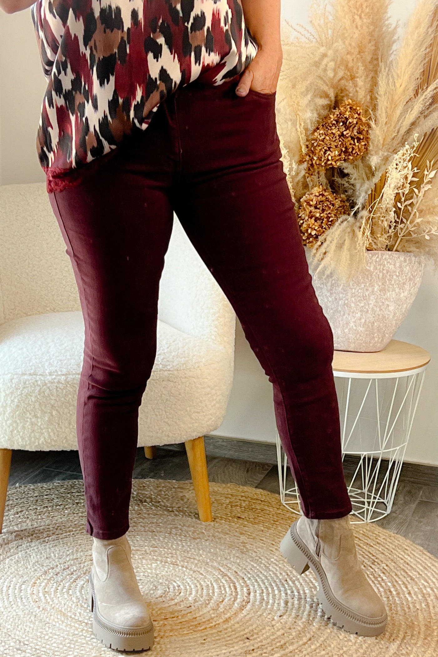 Jeans Slim Taille Haute Bordeaux (9688705827141)