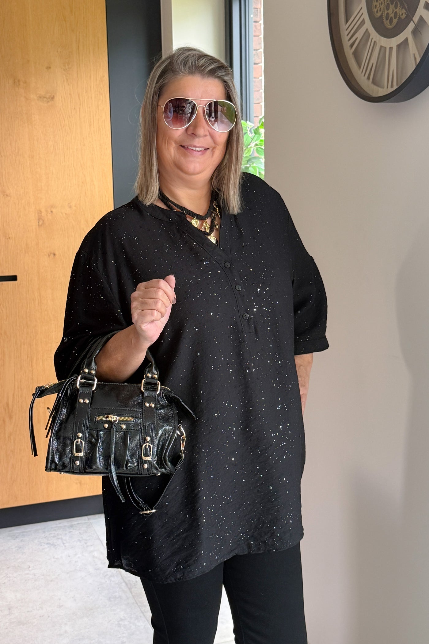 Longue Blouse Stacey Noir à Paillettes GT