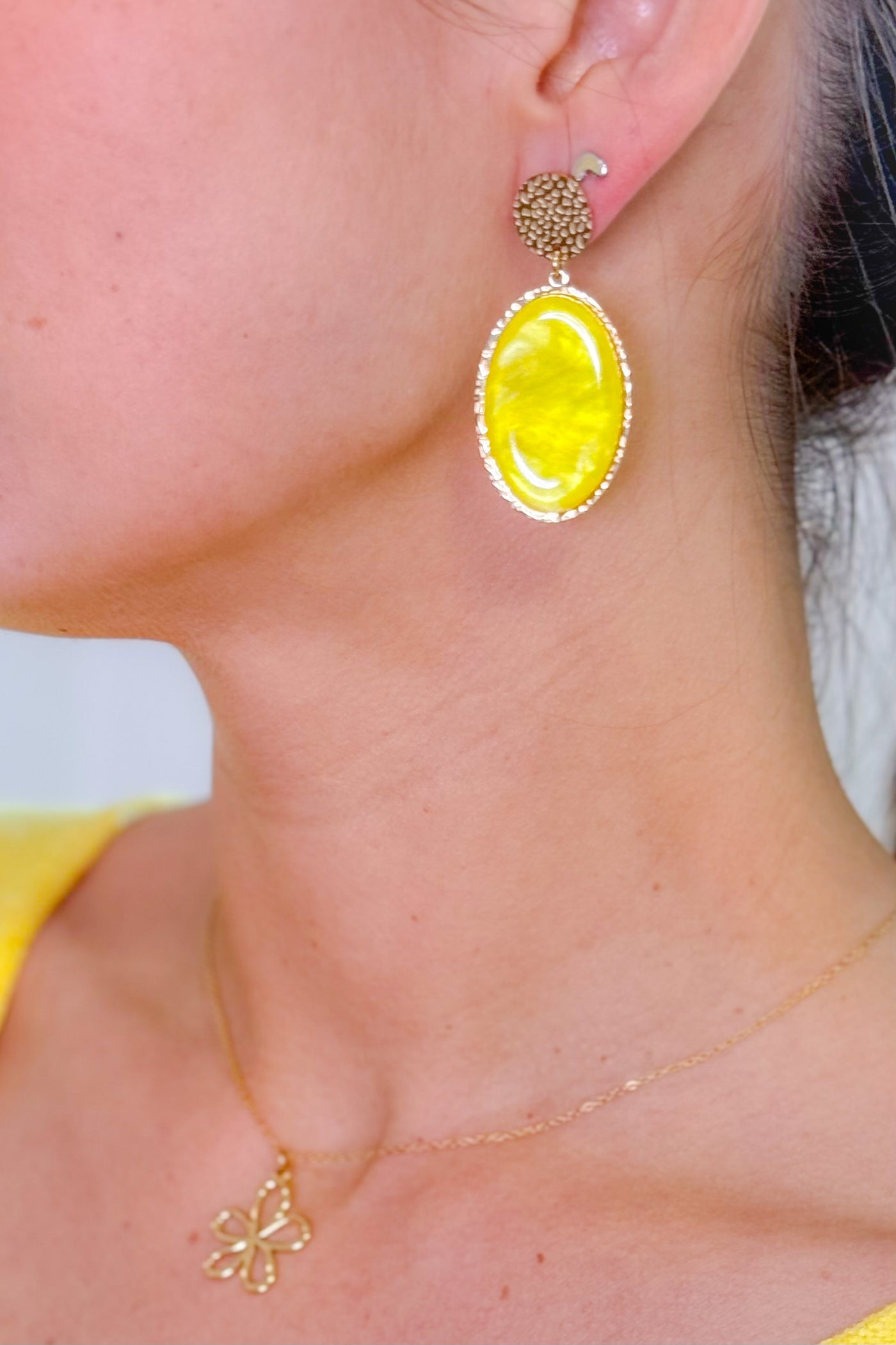 Boucle d'oreille Pierre Ovale Jaunes (14904672584005)