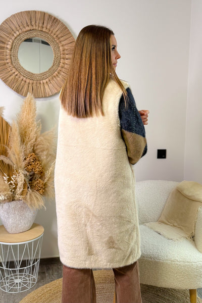 Long Gilet Sans Manches Fausse Fourrure Natacha Beige