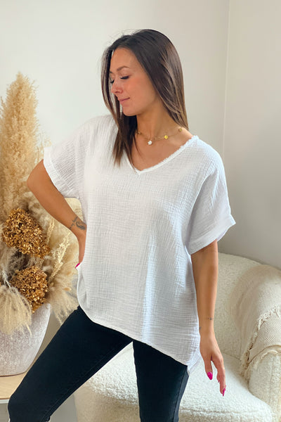 T-Shirt Mirta Gaze de Coton Blanc (9375493226821)