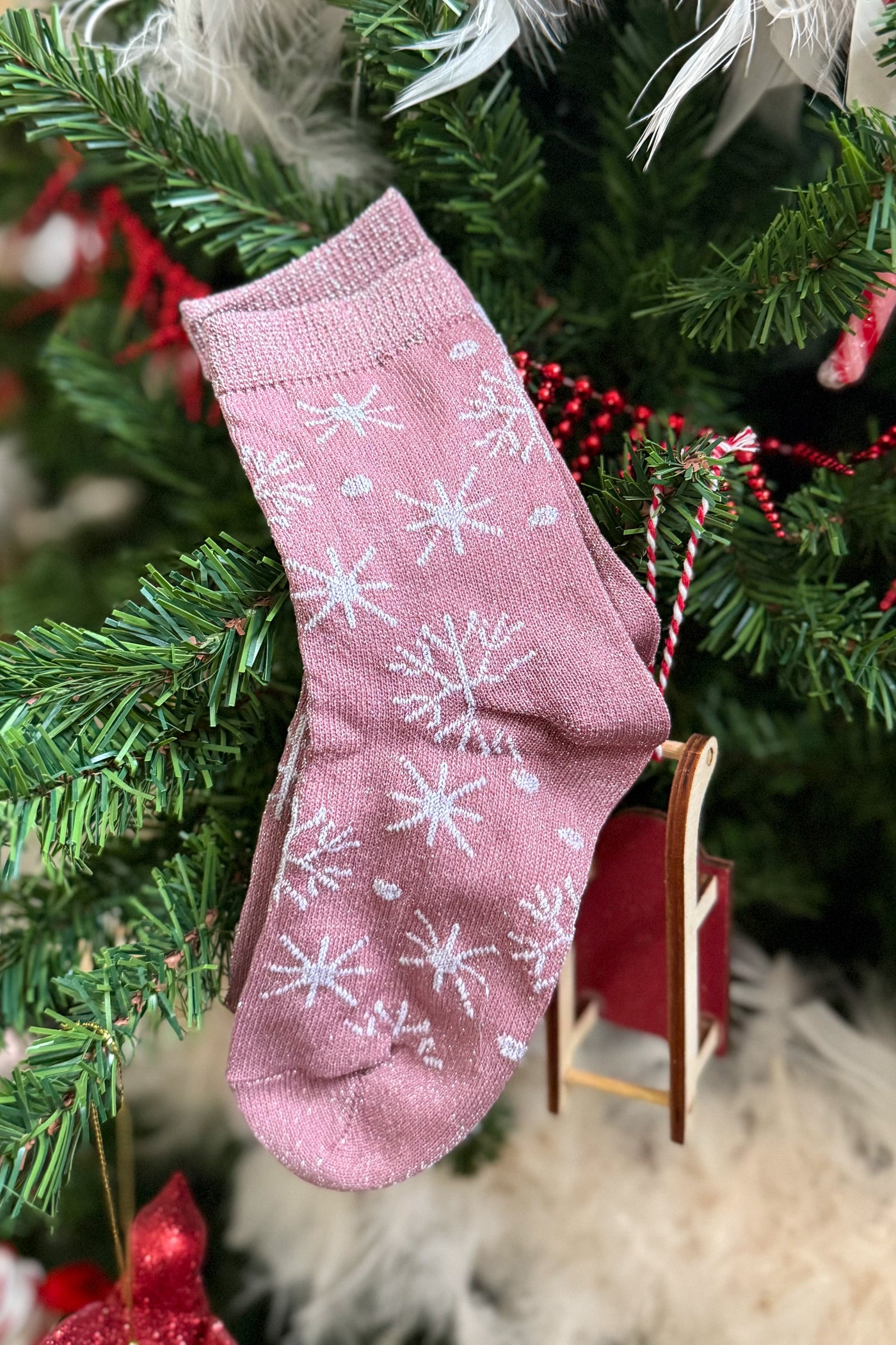 Chaussettes Paillettes Flocons Rose