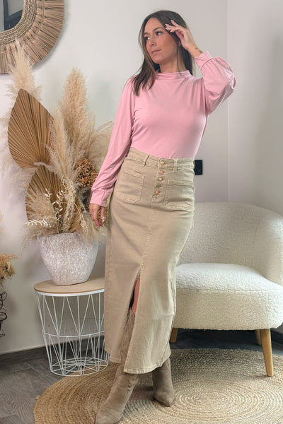 Longue Jupe en Jeans Phinéa Beige (14792255373637)