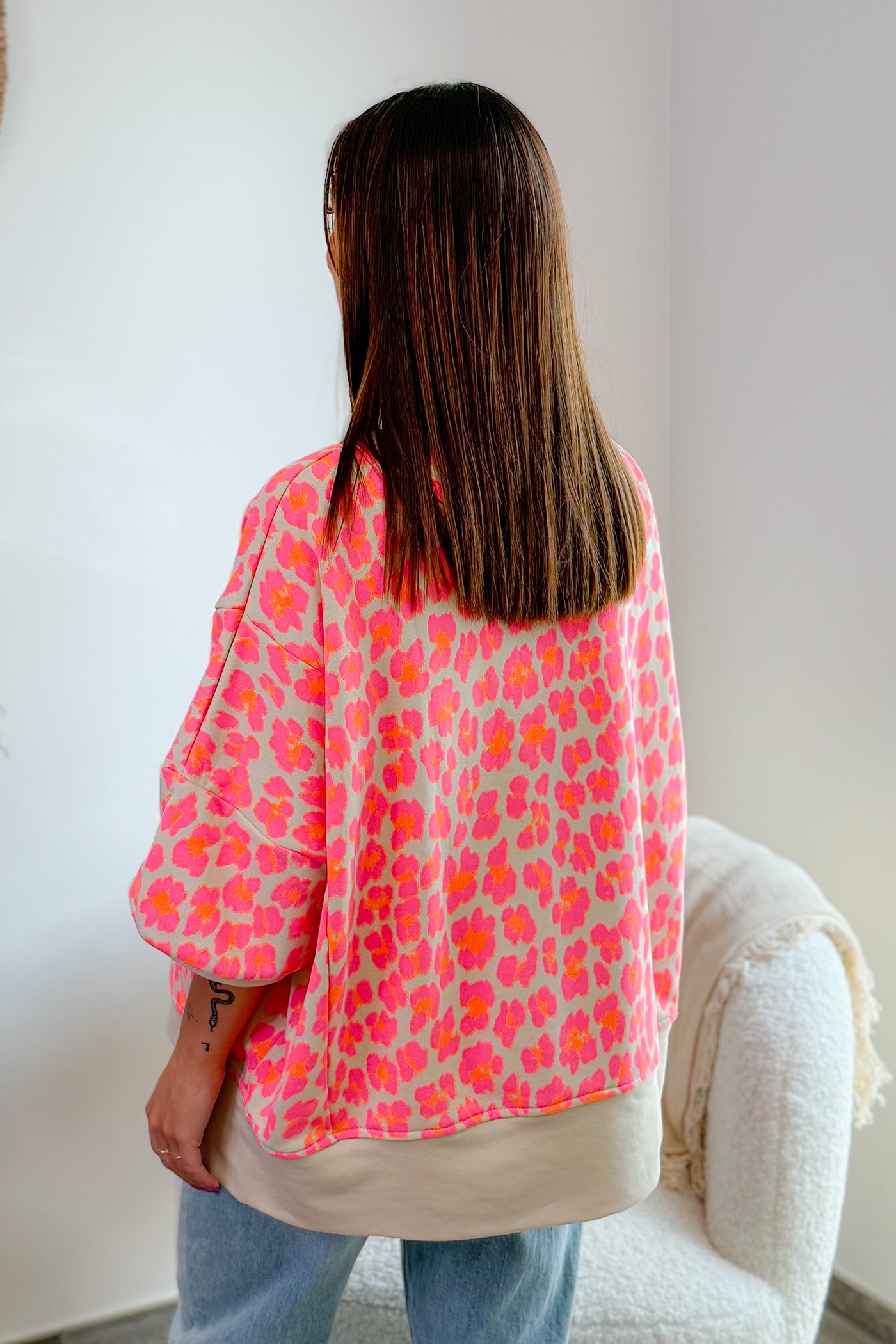 Sweat Prita Rose Fluo/Beige Manches Courtes (15038154473797)