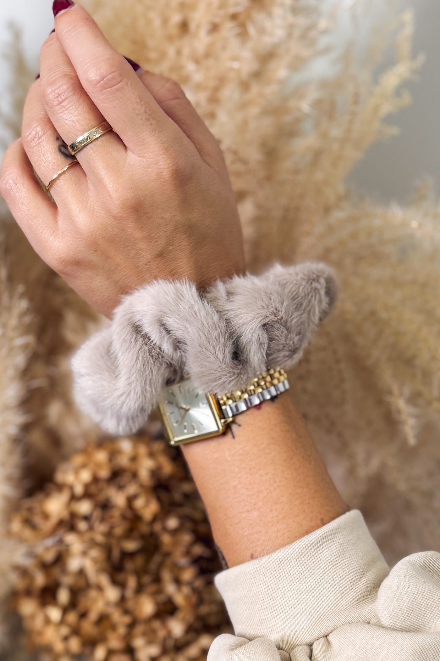 Chouchou Fausse Fourrure Taupe