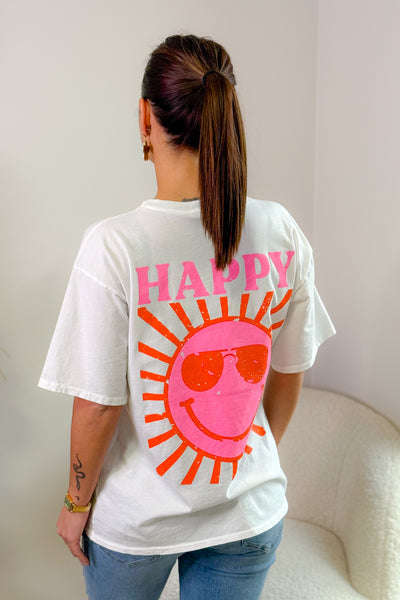 T-Shirt " Happy" Blanc (14904611144005)