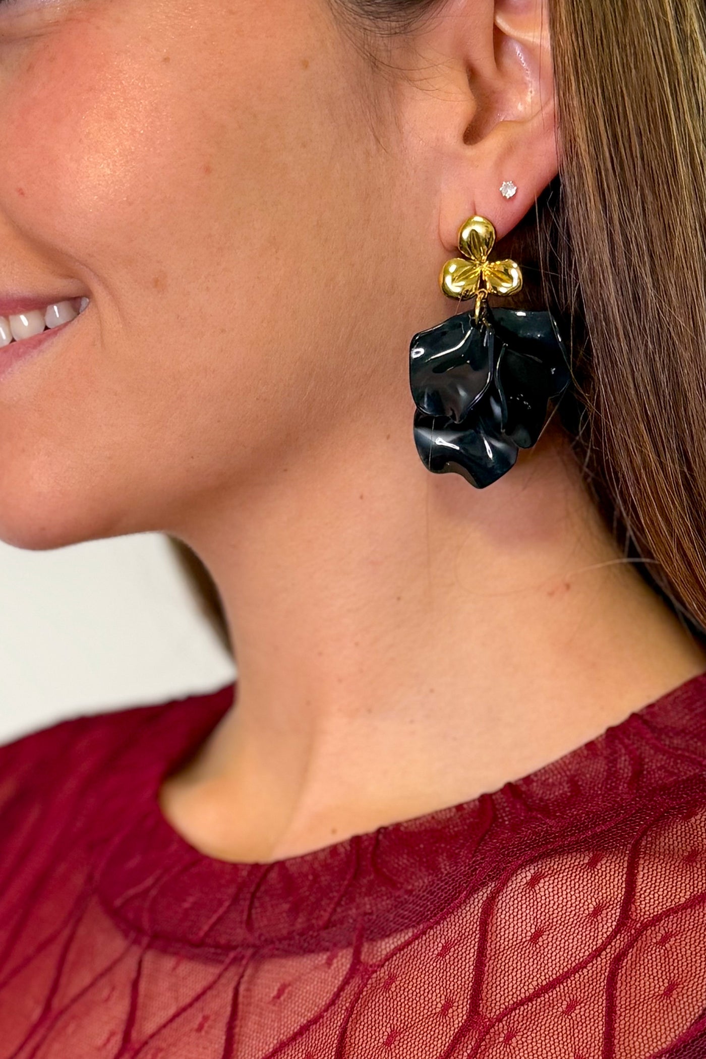 Boucle D'oreille Fleur Noir