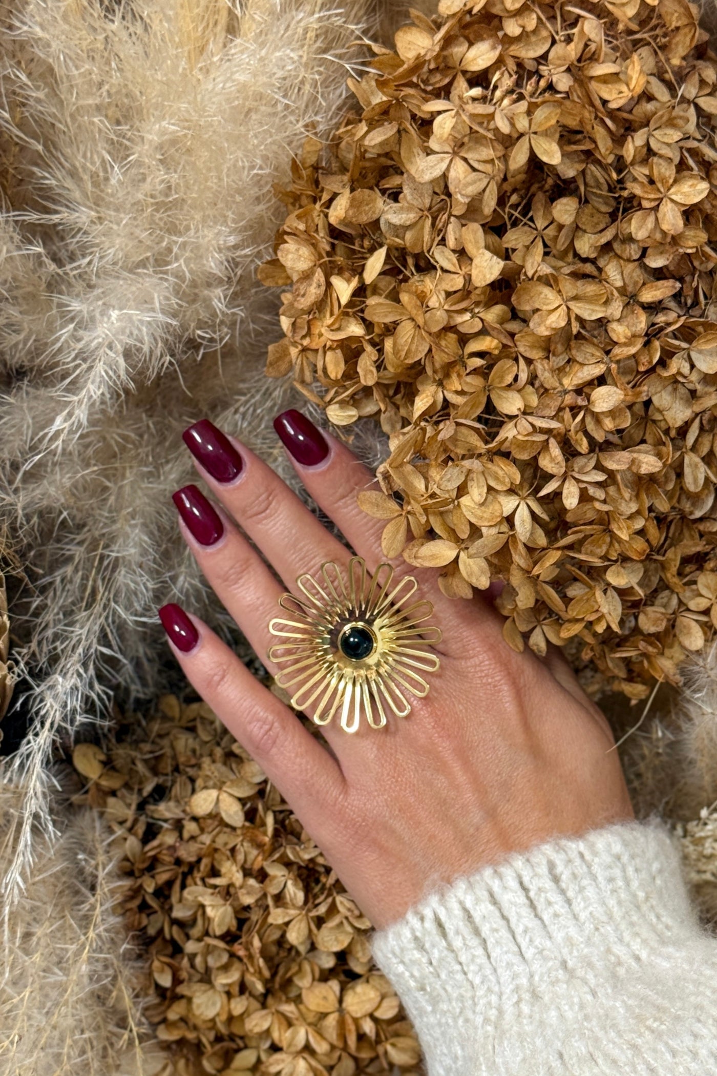 Bague Fleur coeur noir (9707428905285)