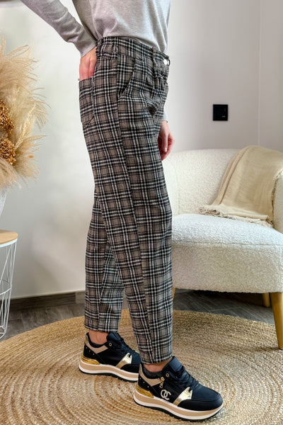 Pantalon Patricia A Carreaux Taupe