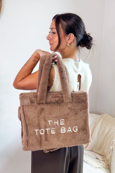 Tote Bag Fourrure Taupe Rigide (15265165934917)