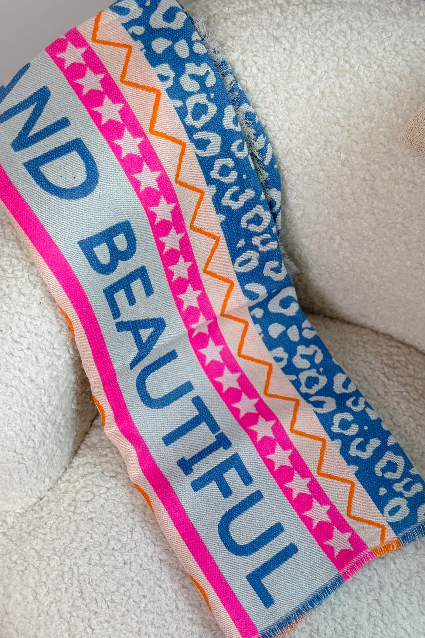 Echarpe Fine " Smiley" Rose Fluo/Bleu