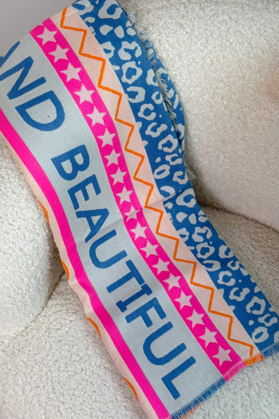 Echarpe Fine " Smiley" Rose Fluo/Bleu