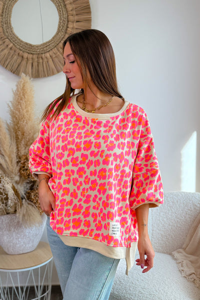 Sweat Prita Rose Fluo/Beige Manches Courtes (15038154473797)