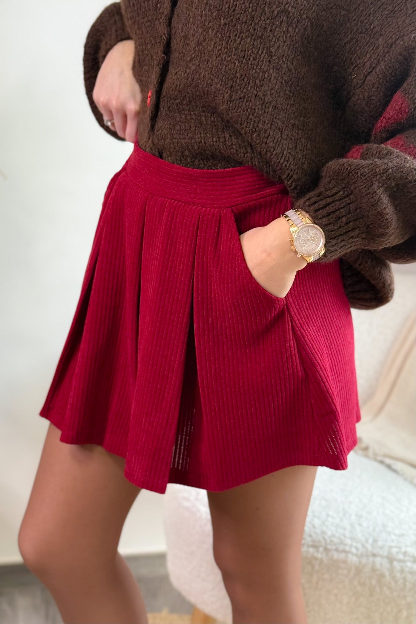 Jupe Short Sveya En Velours Bordeaux