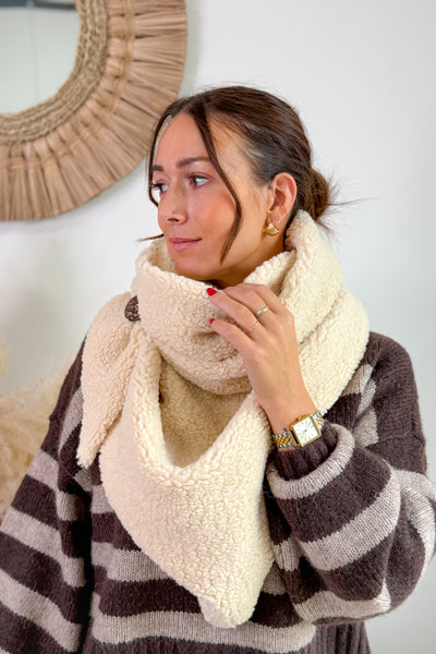 Echarpe Triangle Bi Matières Beige (15314447335749)