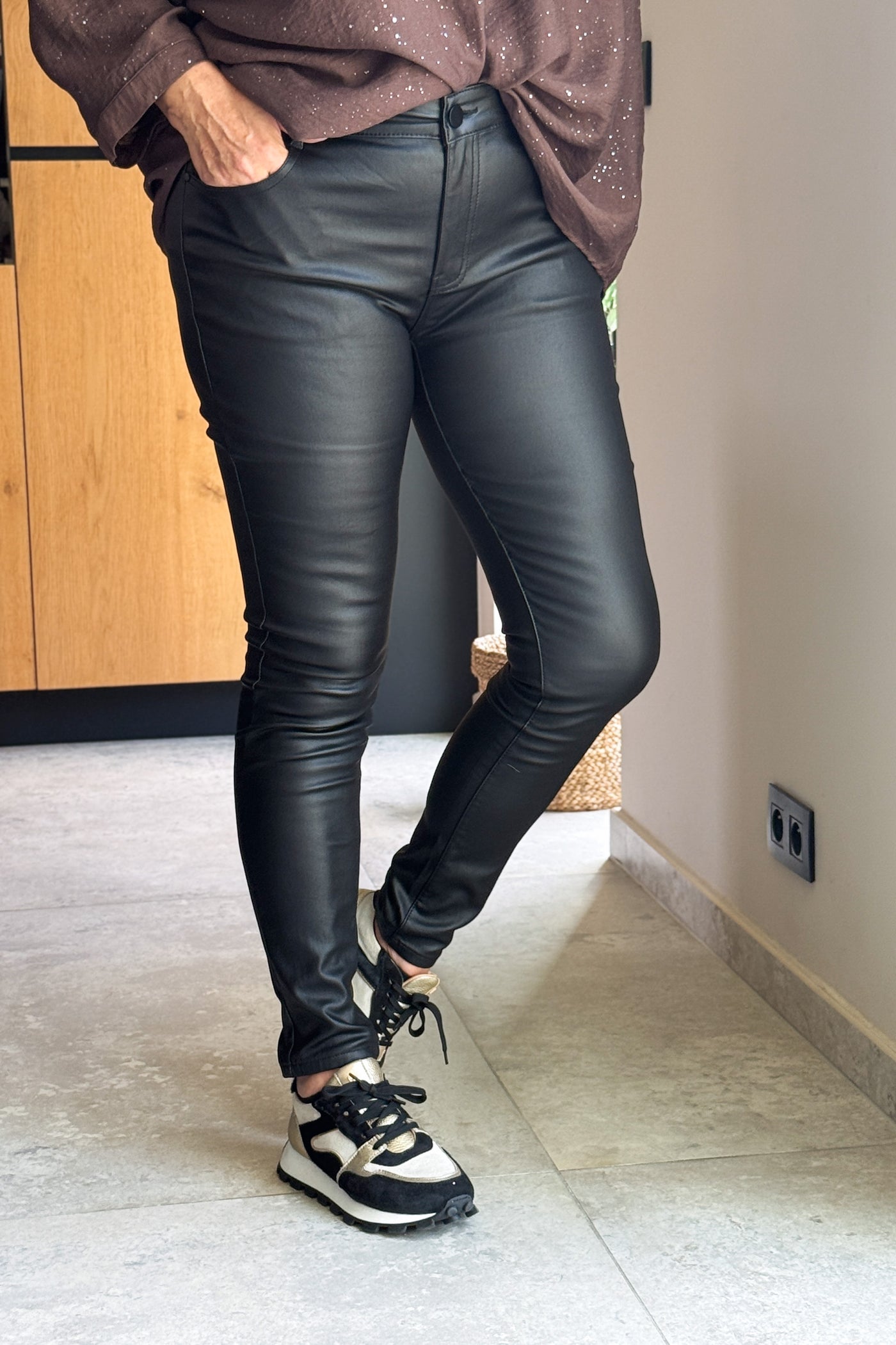 Pantalon Huilé Slim Taille Haute Noir