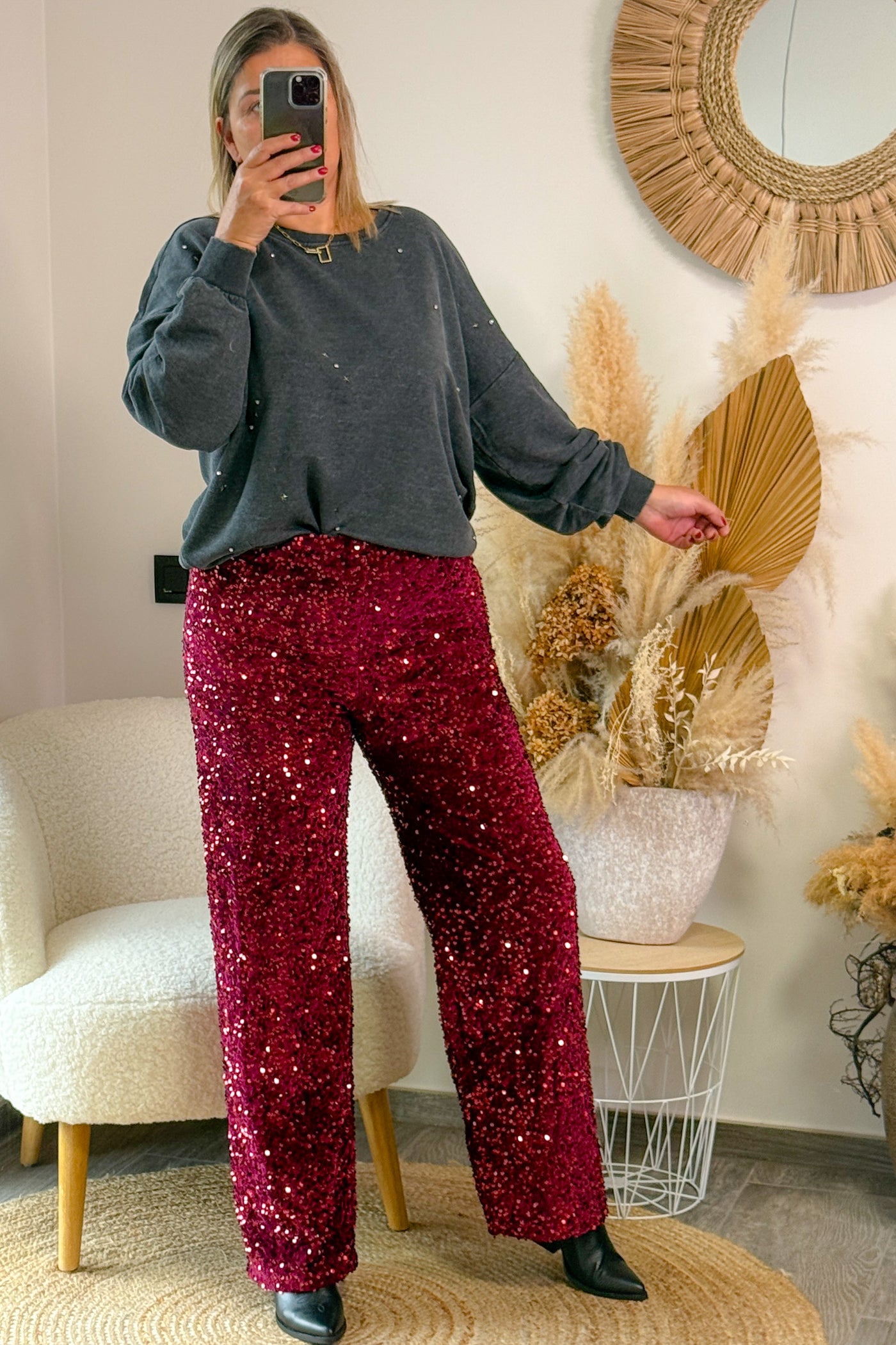 Pantalon Ivyna Bordeaux Sequin GT (14785413316933)