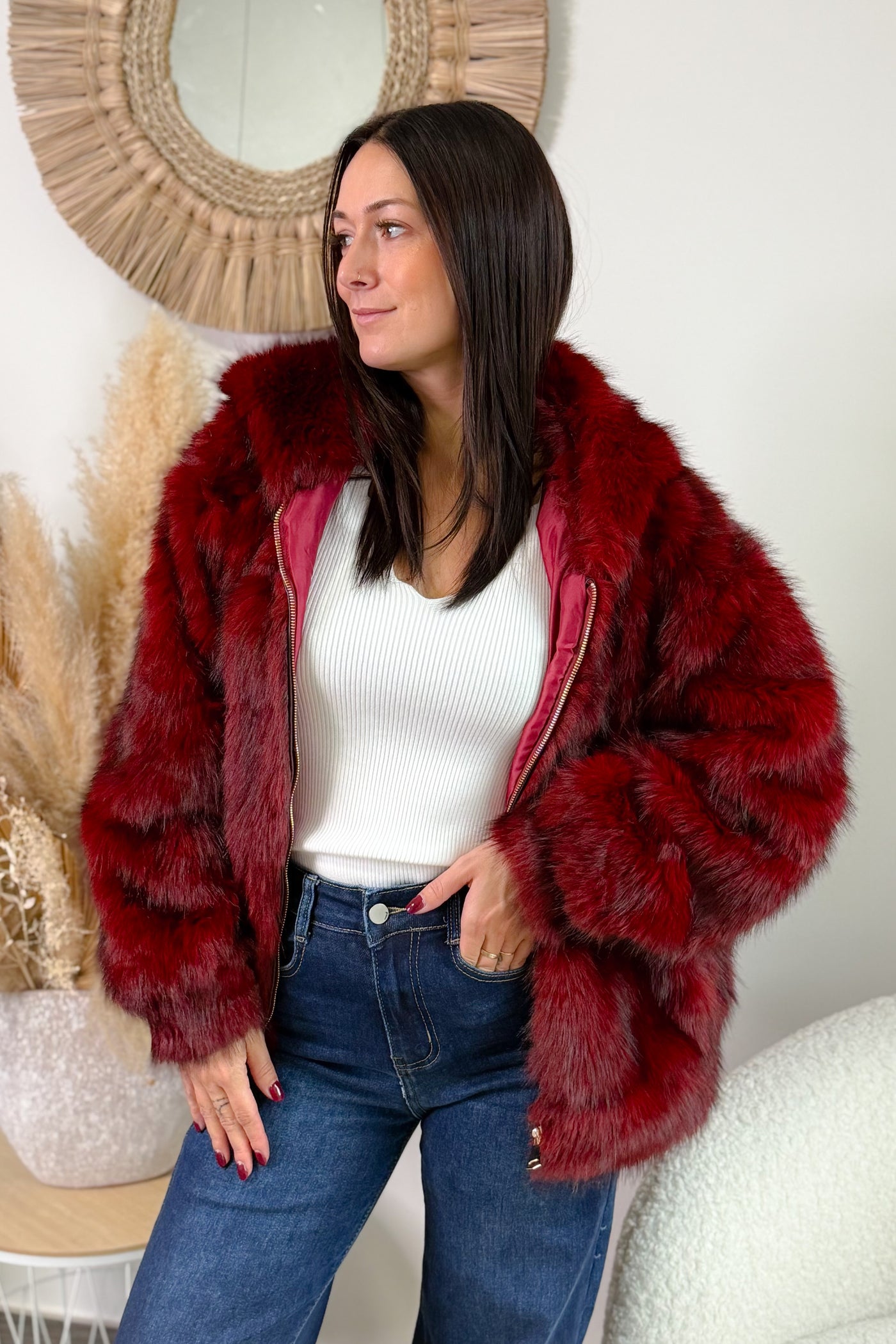 Veste Fausse Fourrure Cindy Bordeaux