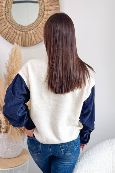Pull Bi Matières " LA" Bleu Marine (15297402274117)
