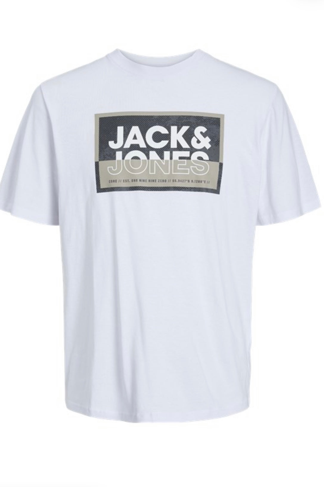 T-Shirt JCOLOGAN TEE SS CREW NECK SS24 Blanc (8766420549957)
