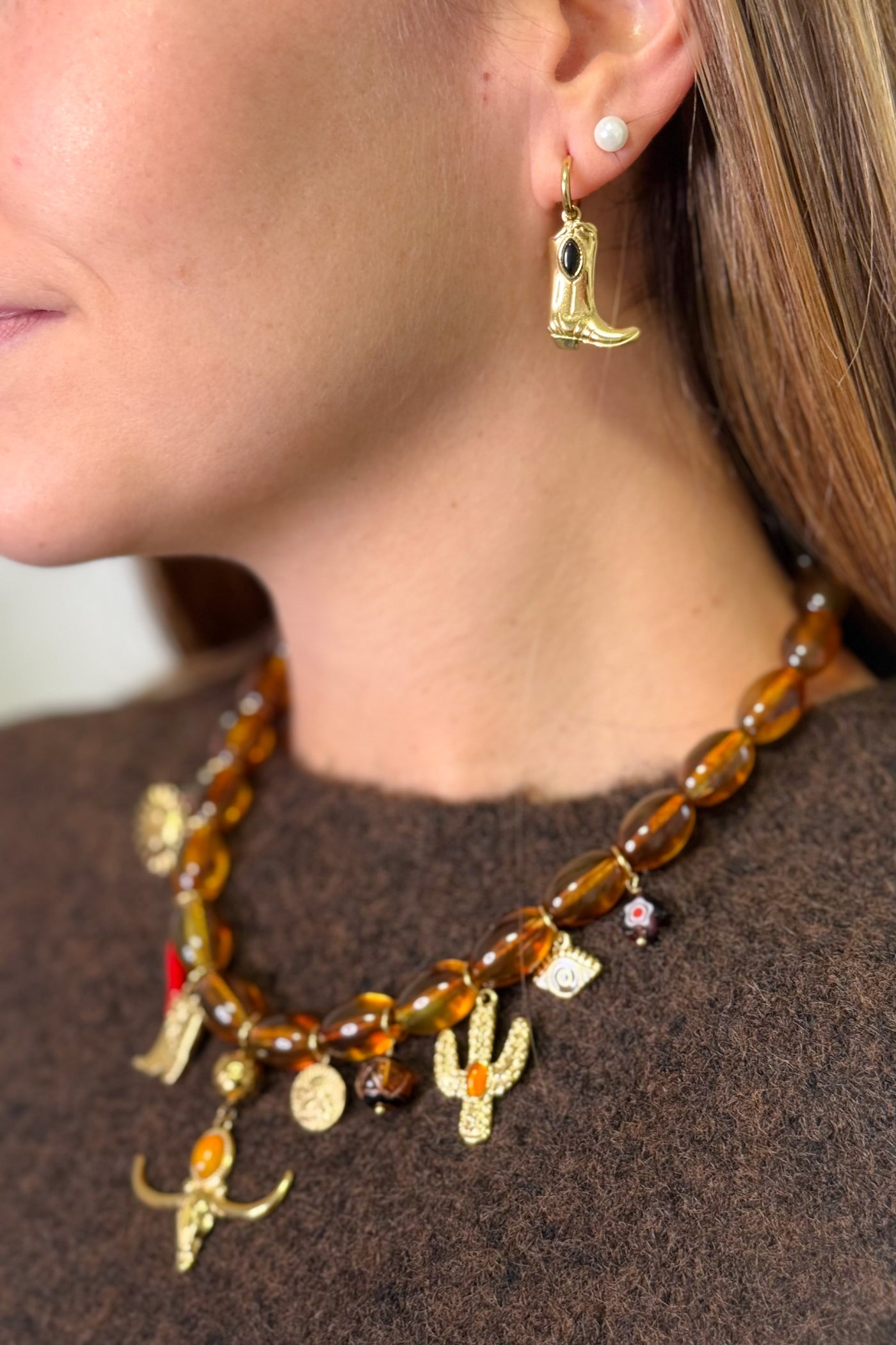 Collier Breloque Buffle Piment Brun