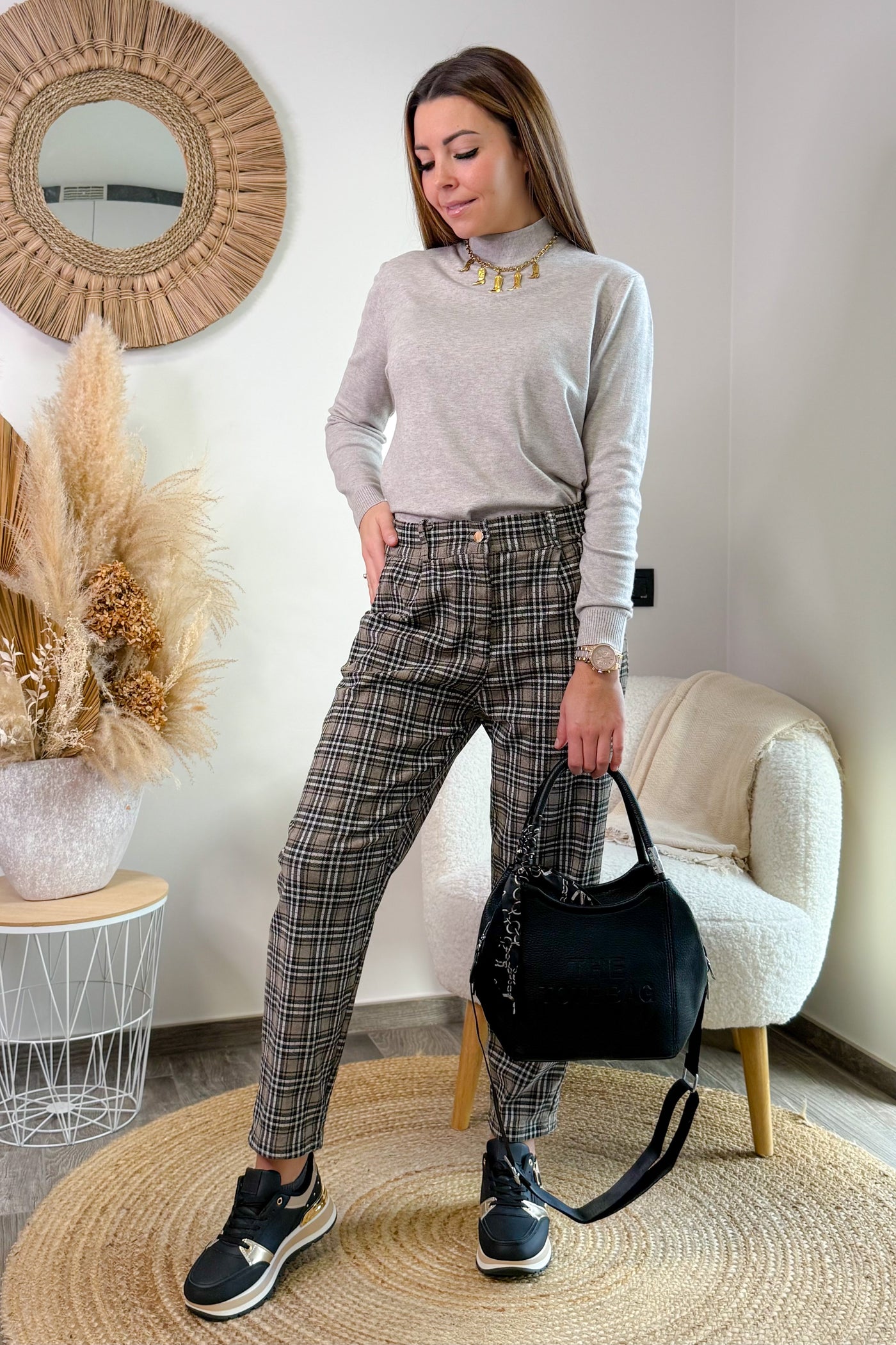 Pantalon Patricia A Carreaux Taupe