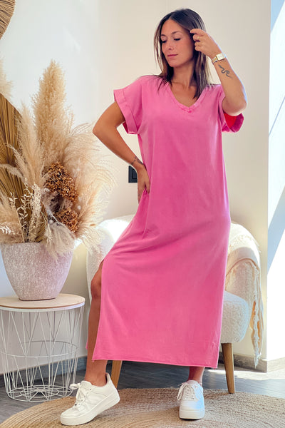 Longue Robe T-shirt Marie Fuchsia (9522473173317)