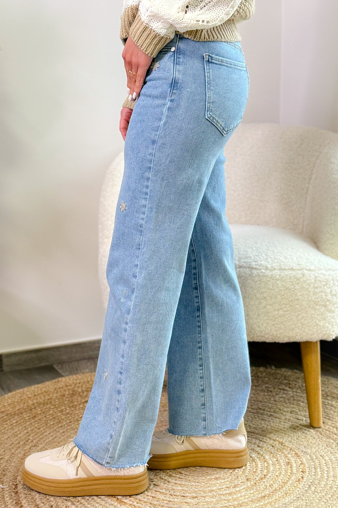 Jeans Wide Leg Fleur Taille Haute M7138D-K (14914384494917)