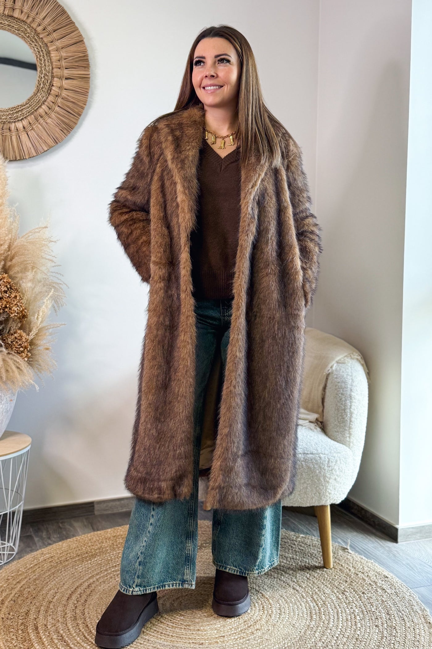 Long Manteau Fausse Fourrure Dawn Choco