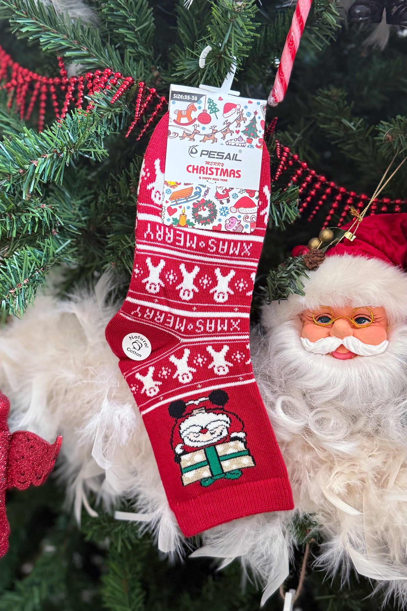 Chaussettes De Noël Père Noël Et Son Cadeau