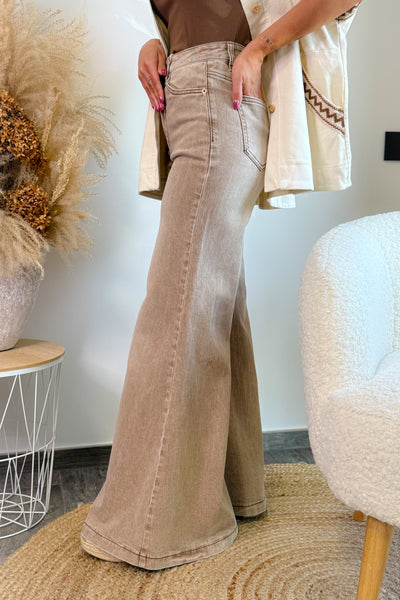 Jeans Super Flare Taille Haute JP8337 Taupe (15046725665093)