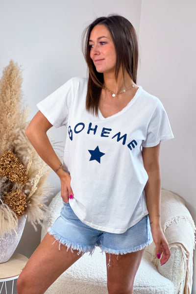 T-Shirt "Bohème" Blanc/Bleu Marine (9375477793093)